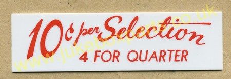 Seeburg V, VL & KD Drum Pricing Card 10 Cents Selection (JP505)