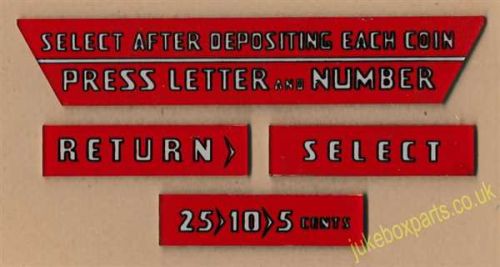 Wurlitzer 1700 & 1800 Set of Instruction Plastics (JP631)