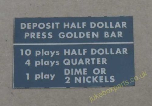 Wurlitzer Price of Play Card (WP71)