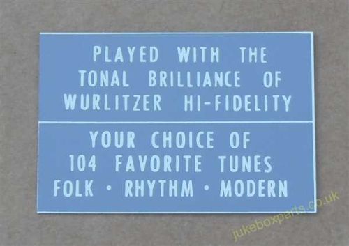 Wurlitzer Display Card Grey (WP71F)
